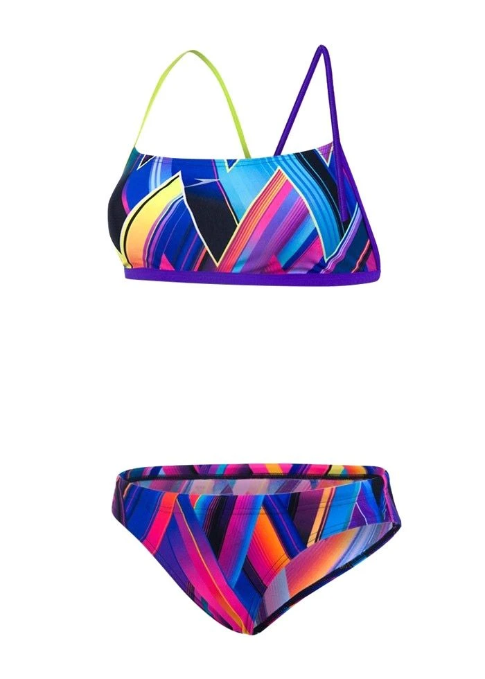 Speedo Girls Flipturns Fizz Bounce Crossback Swim Bikini - Violet / Lime / Turquoise 6 Speedo Girls Flipturns Fizz Bounce Crossback Swim Bikini - Violet / Lime / Turquoise - Image 4