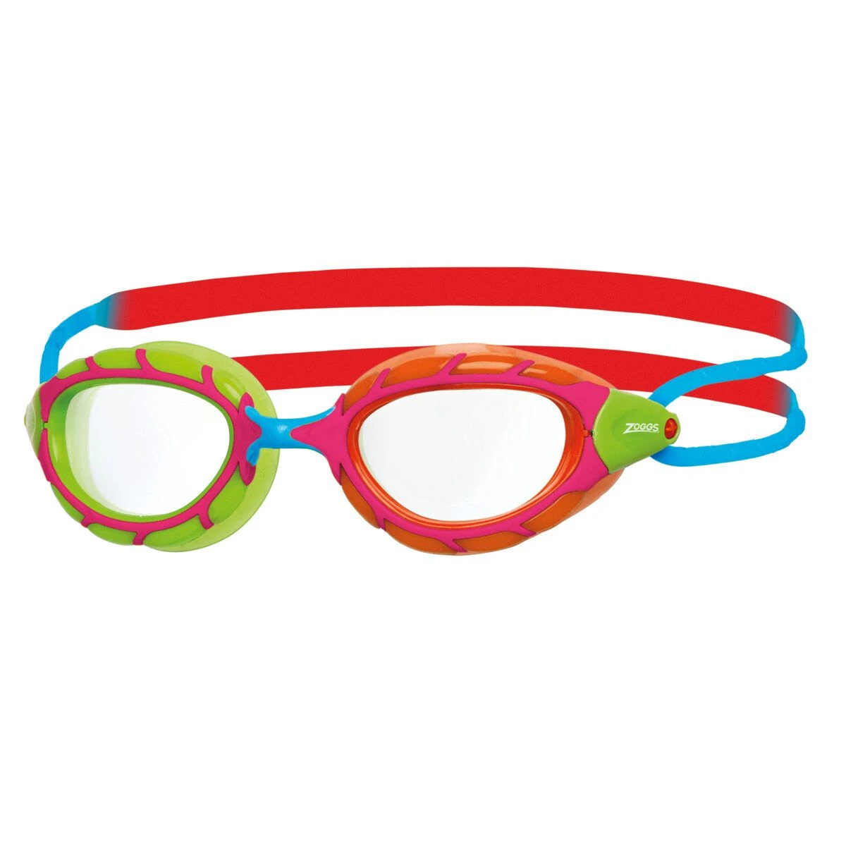 Zoggs Predator Junior Goggles - Green/Red - Tinted Blue Lens 4 Zoggs Predator Junior Goggles - Green/Red - Tinted Blue Lens - Image 2