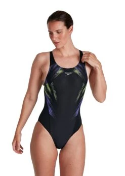 Speedo Placement Digital Recordbreaker Swimsuit - Black/ Fluo Yellow/ Ultraviolet