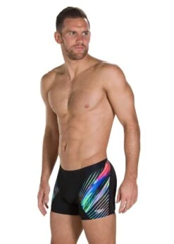 Speedo Echo Focus Placement Digital V Aquashort- Black/Lava Red/ Fluo Green