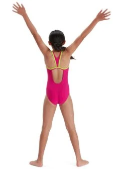 Speedo Girl's Boom Logo Placement Flyback Swimsuit - Electric Pink/ Atomic Lime -Swim Equipment Shop 8 12385g680 1