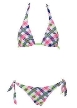 Arena Womens Checks Triangle Swim Bikini White / Multi-Coloured