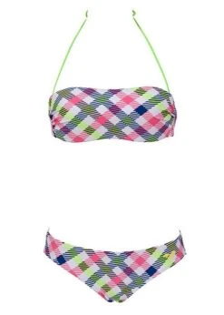 Arena Womens Checks Bandeau Swim Bikini White/Multi-coloured