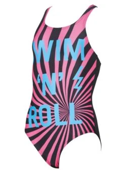 Arena Girls Swim And Roll Swimsuit Black -Swim Equipment Shop broll front