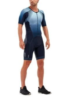 2XU Men's Perform Full Zip Sleeved Trisuit - Midnight/Fresh Ombre