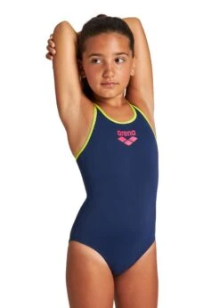 Arena Girl's Biglogo Pro Back Swimsuit - Navy/ Soft Green