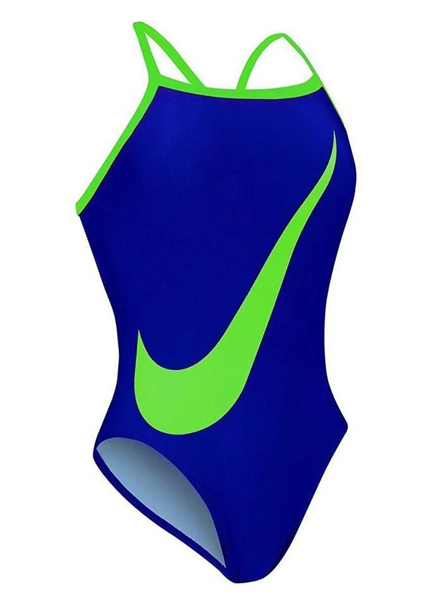 Nike Girl's Big Swoosh Swimsuit - Blue 3 Nike Girl's Big Swoosh Swimsuit - Blue