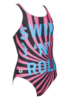 Arena Girls Swim And Roll Swimsuit Black -Swim Equipment Shop side3