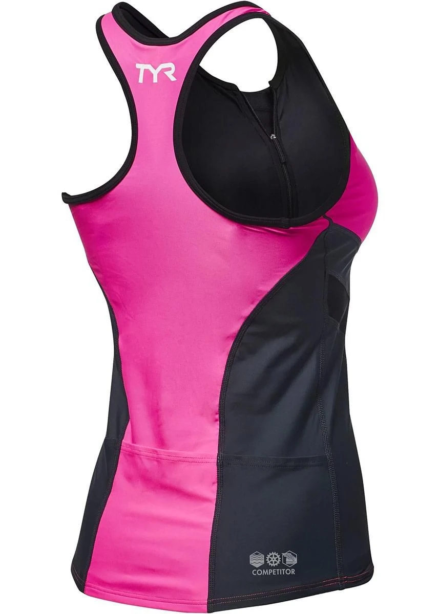 TYR Womens Competitor Tri Singlet - Pink/Grey 3 TYR Womens Competitor Tri Singlet - Pink/Grey