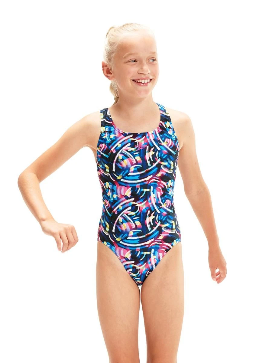 Speedo Girl's Digital Allover Leaderback Swimsuit - True Navy/ Black/ Blue Flame/ Rose Violet/ Bright Yellow 4 Speedo Girl's Digital Allover Leaderback Swimsuit - True Navy/ Black/ Blue Flame/ Rose Violet/ Bright Yellow - Image 2