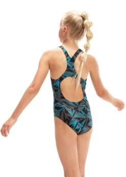 Speedo Girl's HyperBoom Allover Medalist Swimsuit - Black/ Bolt/ Dove Grey
