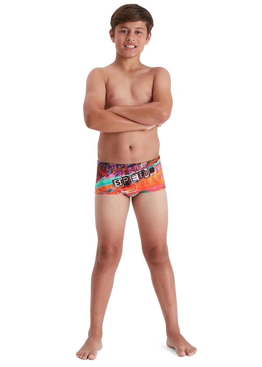 Speedo Boy's Glitche 13cm Brief - Black/ Salso/ White/ Tile 3 Speedo Boy's Glitche 13cm Brief - Black/ Salso/ White/ Tile
