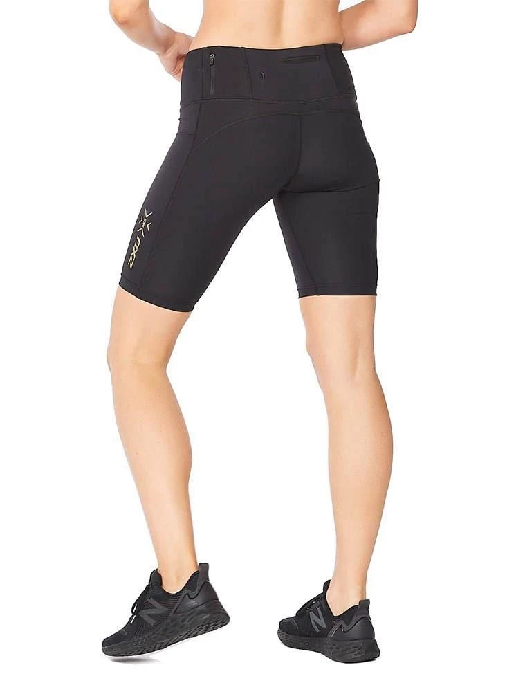2XU Women's Light Speed Mid-Rise Compression Shorts - Black / Gold Reflective 4 2XU Women's Light Speed Mid-Rise Compression Shorts - Black / Gold Reflective - Image 2