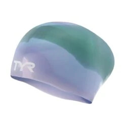 TYR Tie Dye Silicone Long Hair Junior Cap - Purple/ Green