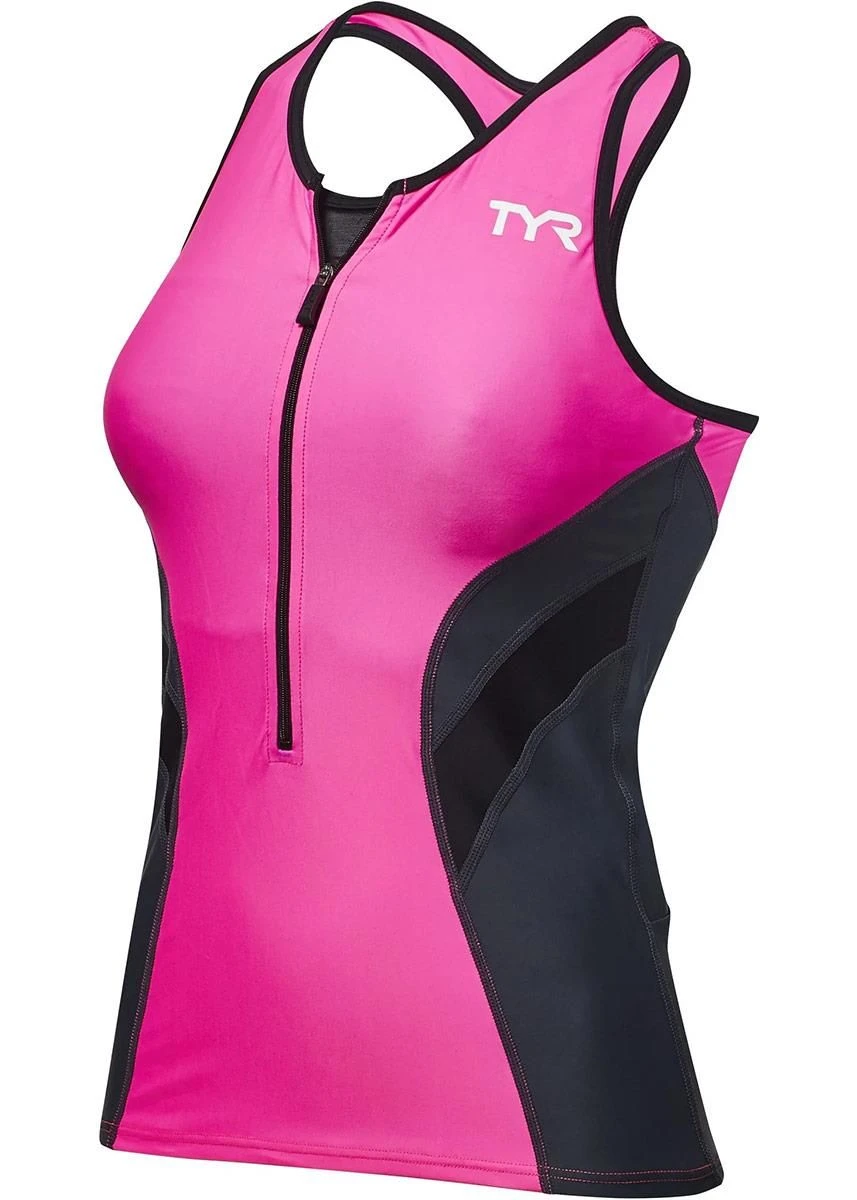 TYR Womens Competitor Tri Singlet - Pink/Grey 4 TYR Womens Competitor Tri Singlet - Pink/Grey - Image 2