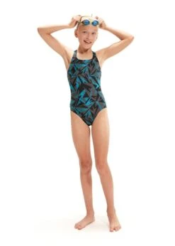 Speedo Girl's HyperBoom Allover Medalist Swimsuit - Black/ Bolt/ Dove Grey -Swim Equipment Shop tumbnail 78824869 b742 409c 9a92 a31fea3a33b6