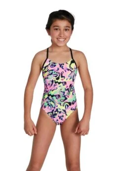 Speedo Girl's Squiggle Splash Lane Line Back Swimsuit - Black/ Pink/ Green/ Yellow/ Red -Swim Equipment Shop tumbnail 972b5bf0 9023 4275 b839 37521767db33