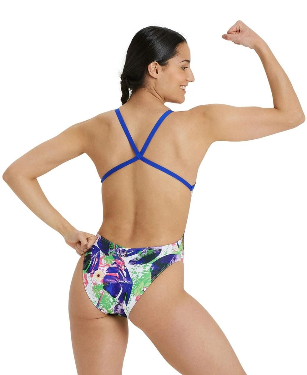 Arena Crazy Cross Back Swimsuit - Neon Blue/ Multi 3 Arena Crazy Cross Back Swimsuit - Neon Blue/ Multi