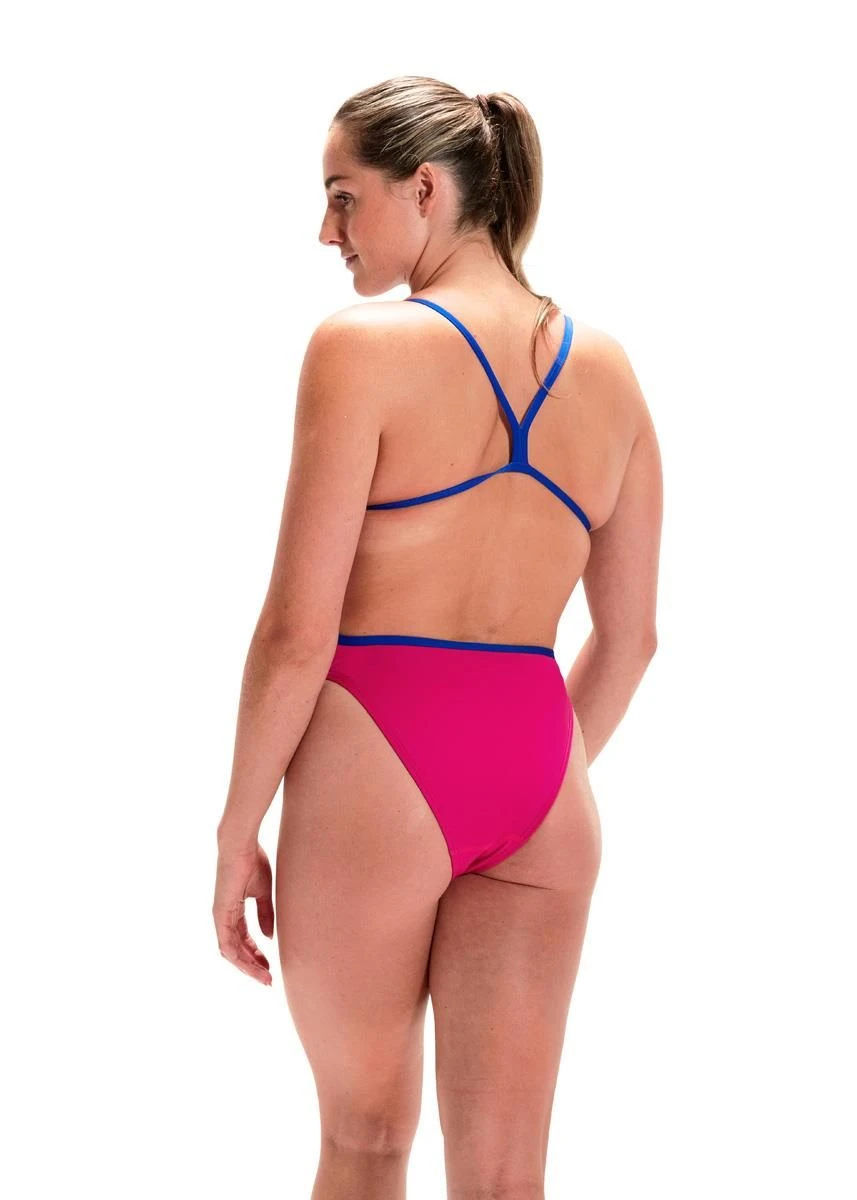 Speedo Solid Vback Swimsuit - Electric Pink/ Chroma Blue 5 Speedo Solid Vback Swimsuit - Electric Pink/ Chroma Blue - Image 3