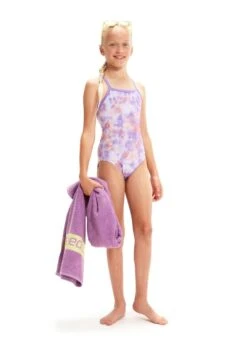 Speedo Girl's Printed Thinstrap Muscleback Swimsuit - Miami Lilac/ Soft Coral/White -Swim Equipment Shop tumbnail c16178ab 4a43 4871 936d c970cc35b2fe