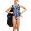 Speedo Girl's Digital Allover Leaderback Swimsuit - True Navy/ Black/ Blue Flame/ Rose Violet/ Bright Yellow