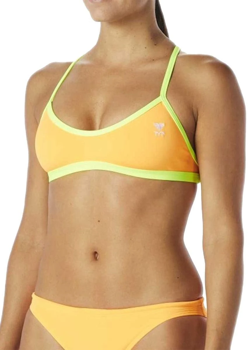 TYR Solid Crosscut Tieback Bikini Top - Orange/Pink 4 TYR Solid Crosscut Tieback Bikini Top - Orange/Pink - Image 2