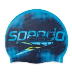 Speedo Junior Reversible Slogan Silicone Cap - Pool/ Vital Blue/ Empire Yellow/ Nautical Navy