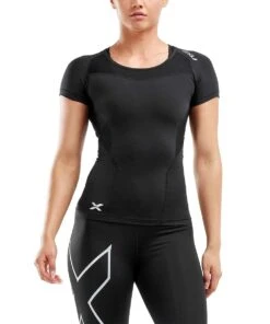 2XU Women's Compression Short Sleeve Top - Black -Swim Equipment Shop wa2269a blk blk