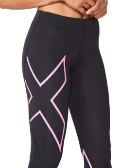 2XU Women's Compression Tights - Black / Pink -Swim Equipment Shop wa4173b blk flp 35 600x