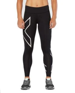 2XU Women's Bonded Mid-Rise Tights - Black/Galaxy White -Swim Equipment Shop wa4880b blk gxw 03 1