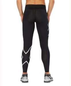 2XU Women's Bonded Mid-Rise Tights - Black/Galaxy White -Swim Equipment Shop wa4880b blk gxw 04 1