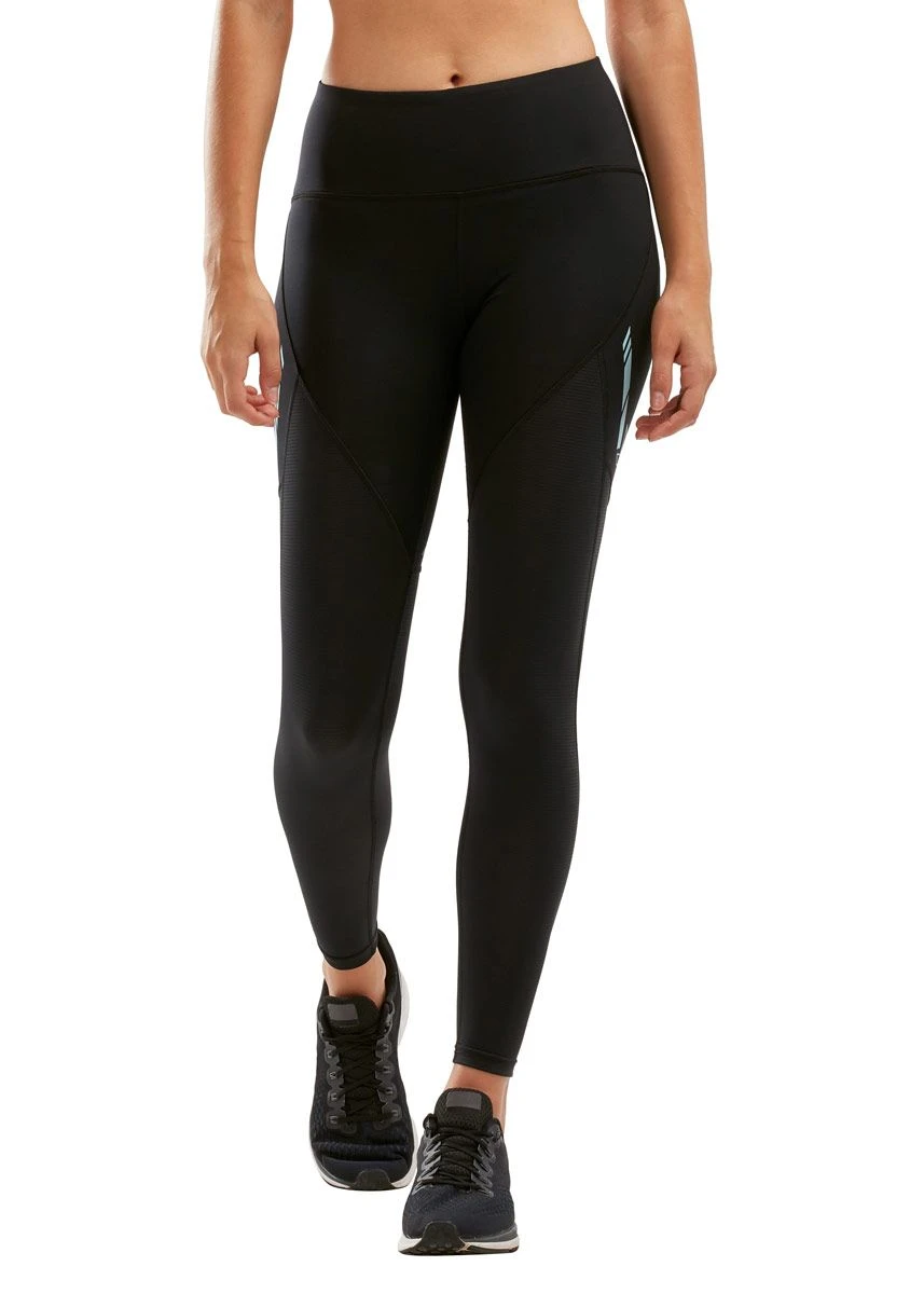 2XU Women's Mid- Rise Run Dash Line Tights - Black/Bluejay Reflective 3 2XU Women's Mid- Rise Run Dash Line Tights - Black/Bluejay Reflective