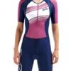 2XU Women's Compression Sleeved Trisuit - Navy/Very Berry Lines -Swim Equipment Shop wt5521d nvy vbl