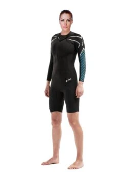 2XU Women's Pro-Swim Run SR1 Wetsuit - Black / Aquarius Teal Print -Swim Equipment Shop ww5480c blk arg 00 1
