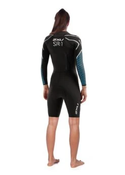 2XU Women's Pro-Swim Run SR1 Wetsuit - Black / Aquarius Teal Print -Swim Equipment Shop ww5480c blk arg 01 1