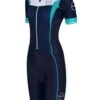 Zone3 Women's Lava Long Distance Full Zip Short Sleeve Tri Suit - Navy / White / Teal -Swim Equipment Shop zone3 tri suit front